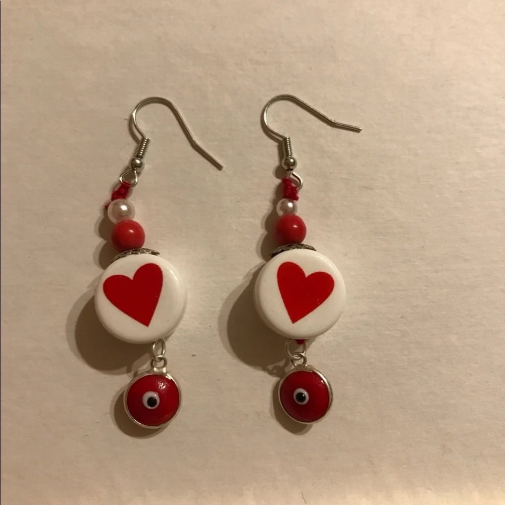 Red Evil Eye and Red Heart Earrigs